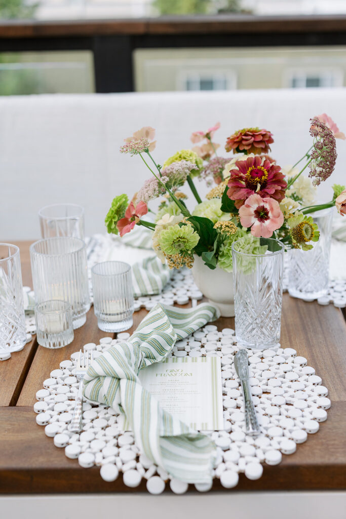 Welcome party at 101 Central Belvedere Rooftop in Whitefish Montana Florals By Mum's Flowers